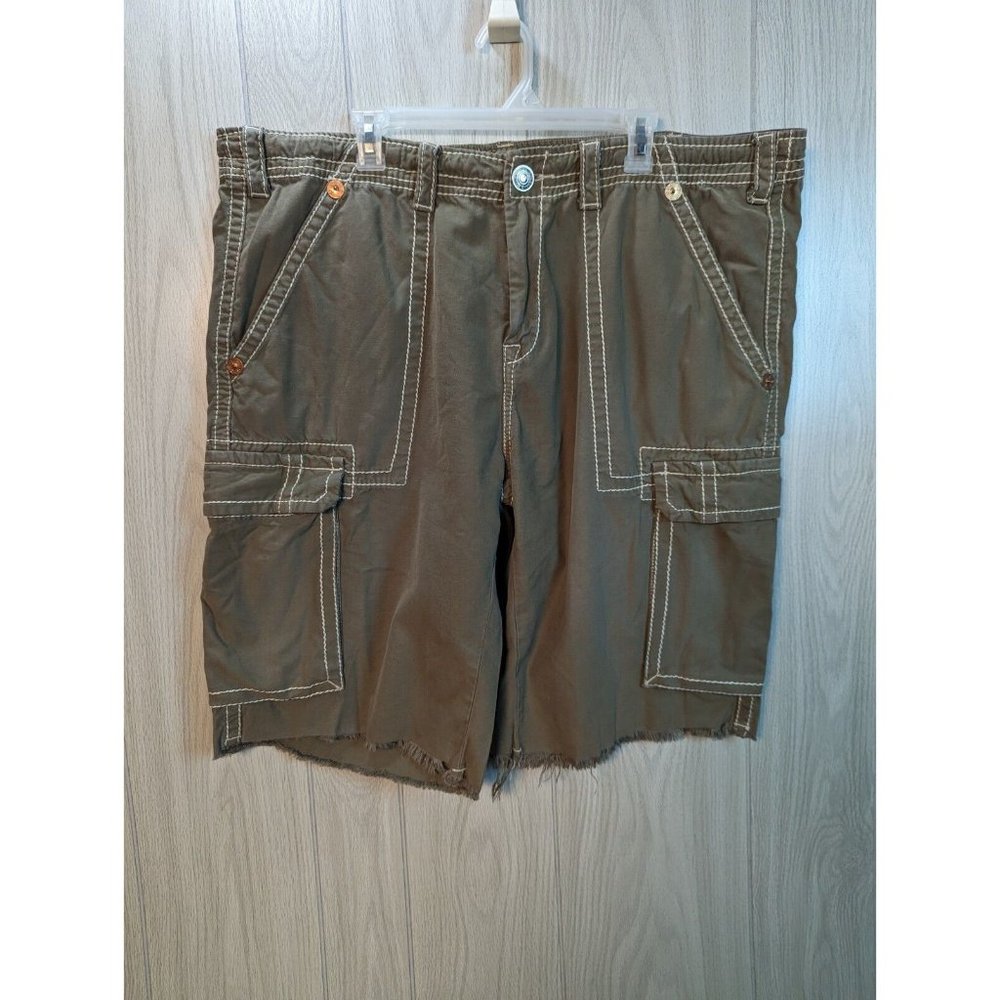 True Religion Cargo Linen Shorts Mens Size 44 Casual Wear Khaki Drawstring Recon